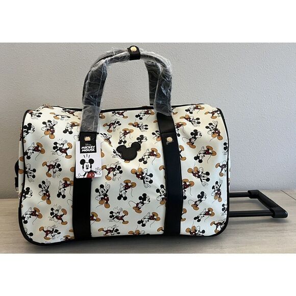 Mickey Mouse BioWorld 20” Rolling Ivory Duffle Bag Luggage Carry On NEW - Picture 1 of 9